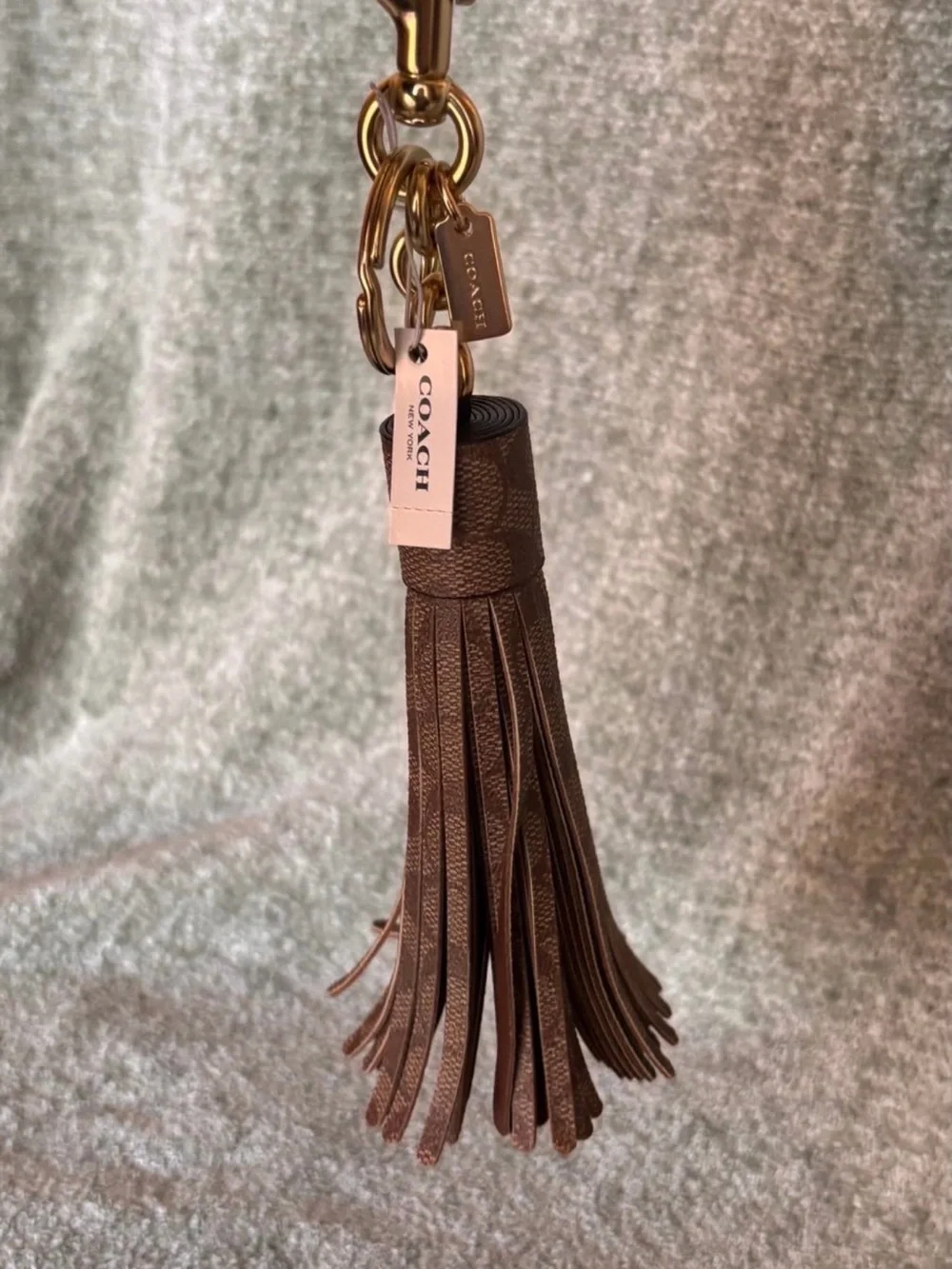 Coach Tassel Bag Charm in Signature Canvas NWT - Gold/Tan/Brown - Picture 3 of 5